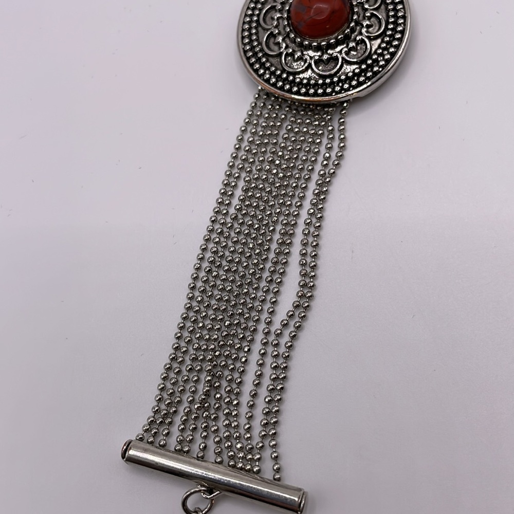 Silver Tone Southwestern Style Chain Bracelet Adjustable - Picture 4 of 8